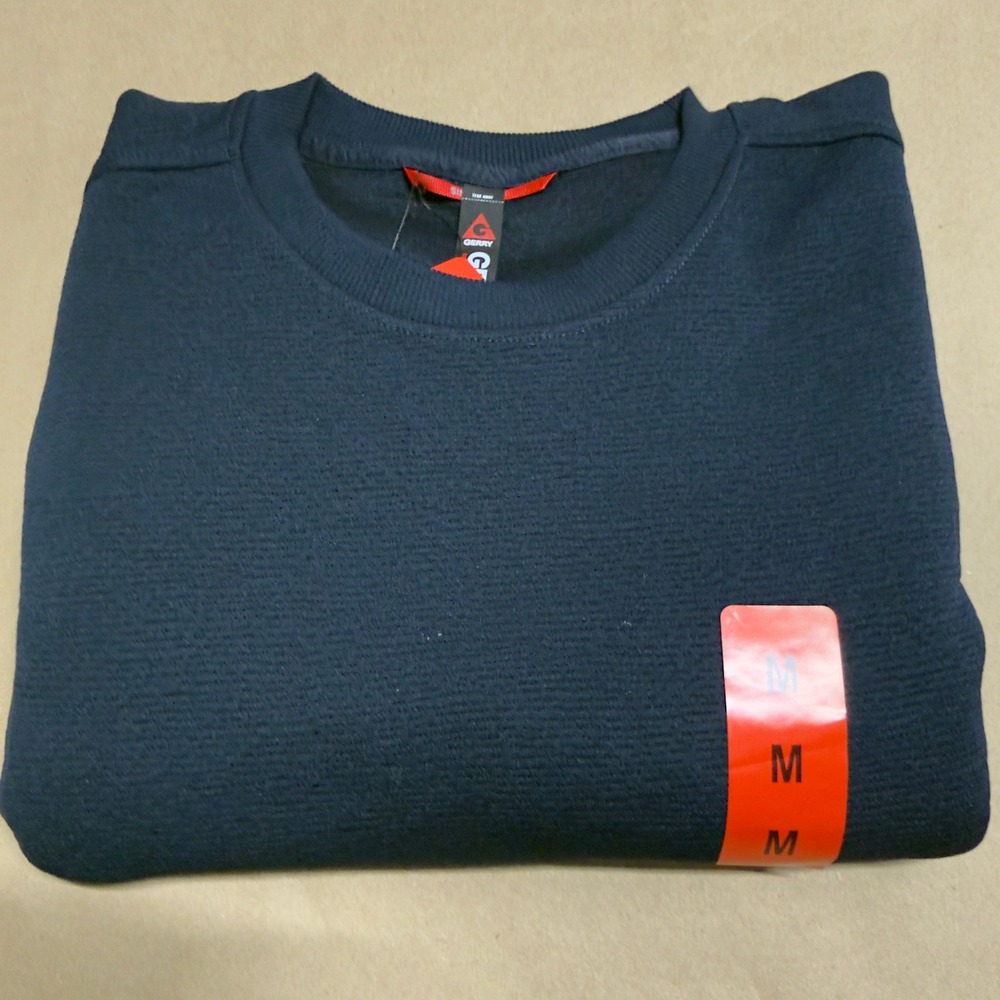 NWT Gerry Mens Textured Crew Neck Sweatshirt Blue 4-Way‎ Stretch Pullover M - Picture 7 of 10